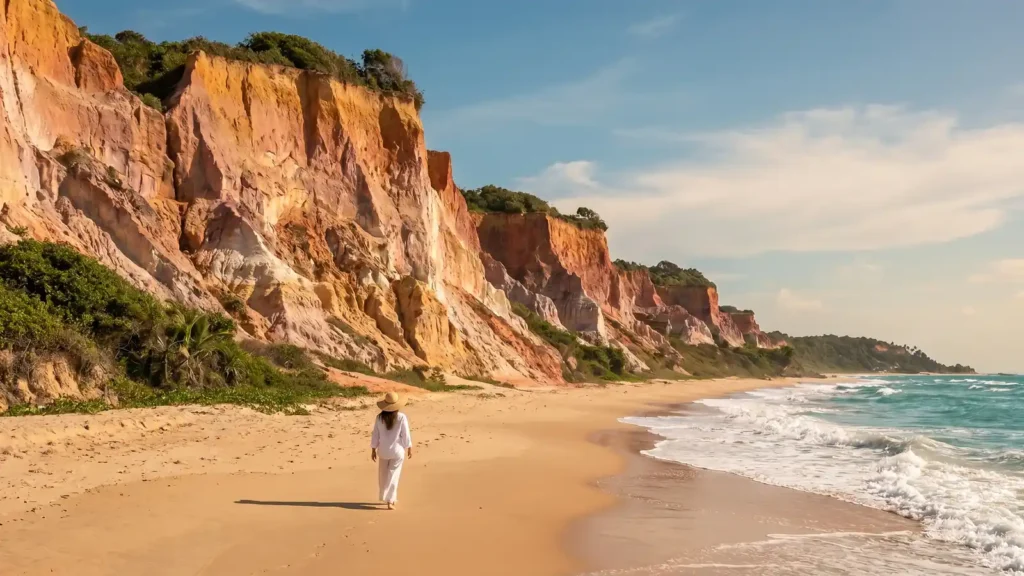Falésias monumentais da Praia de Taípe, em Trancoso, Bahia