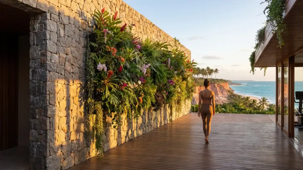 Paisagismo com jardim vertical e vegetação nativa em Taípe, Trancoso