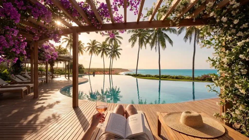 Ambiente de luxo discreto à beira da piscina em Taípe, Trancoso