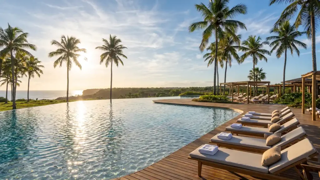 Piscina de borda infinita com vista para o mar em Taípe, Trancoso