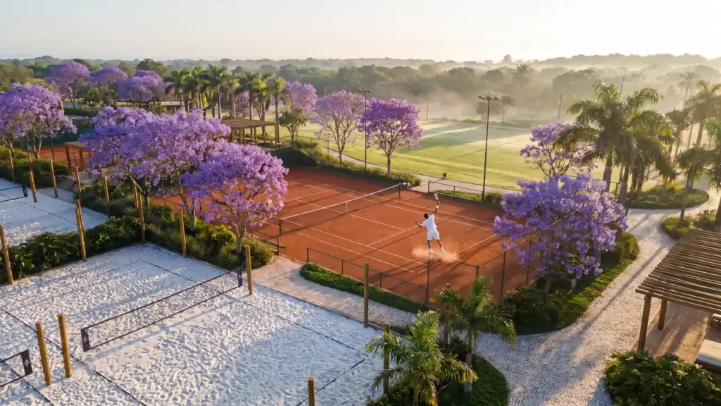 Quadras de beach tennis e tênis do Esporte Park de Taípe, em Trancoso