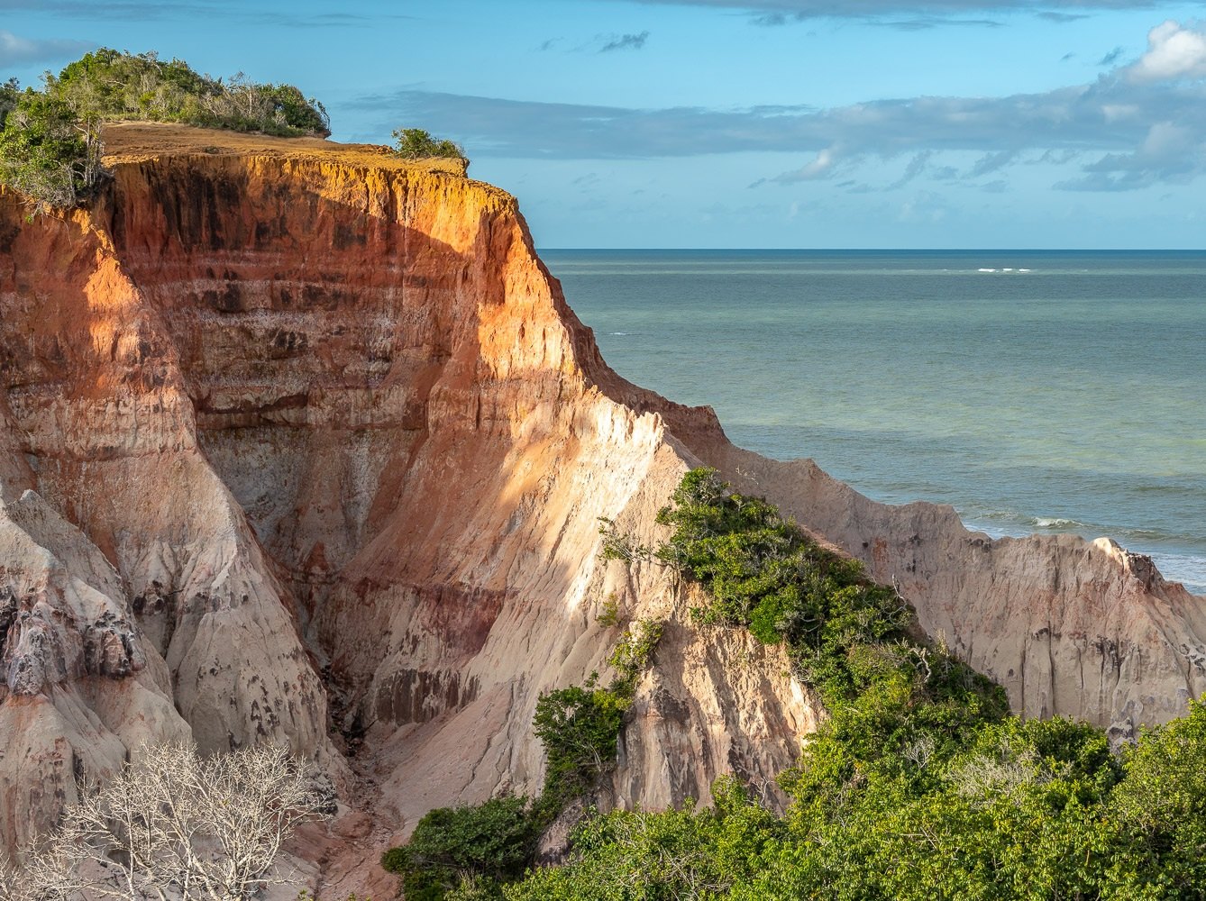 Falésias de arenito descendo até a praia, Trancoso, Bahia, imagem meramente ilustrativa