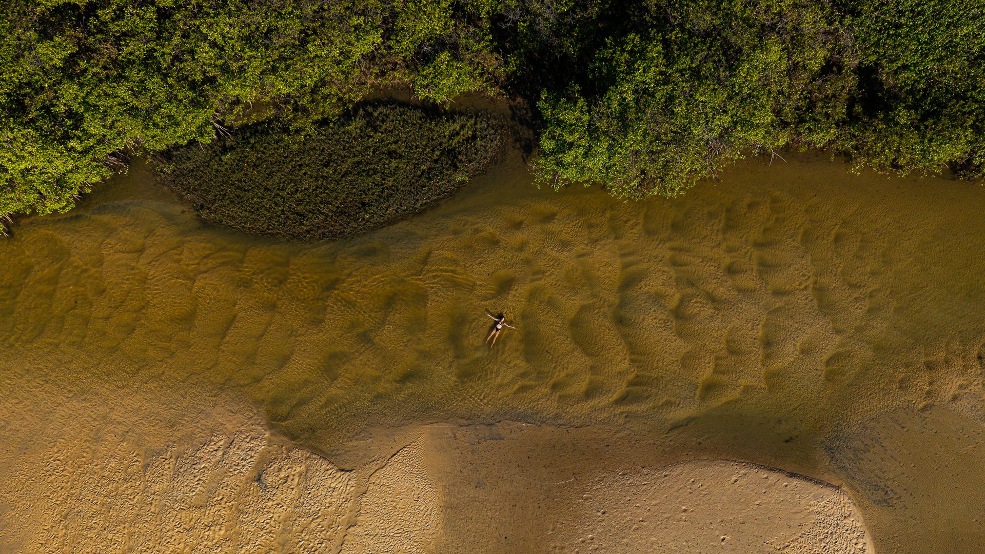 Bancos de areia e vegetação nativa, vista aérea, Taípe, Trancoso